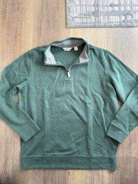 Lands’ End Green Ribbed Men’s Quarter Zip Sweater Size XL
